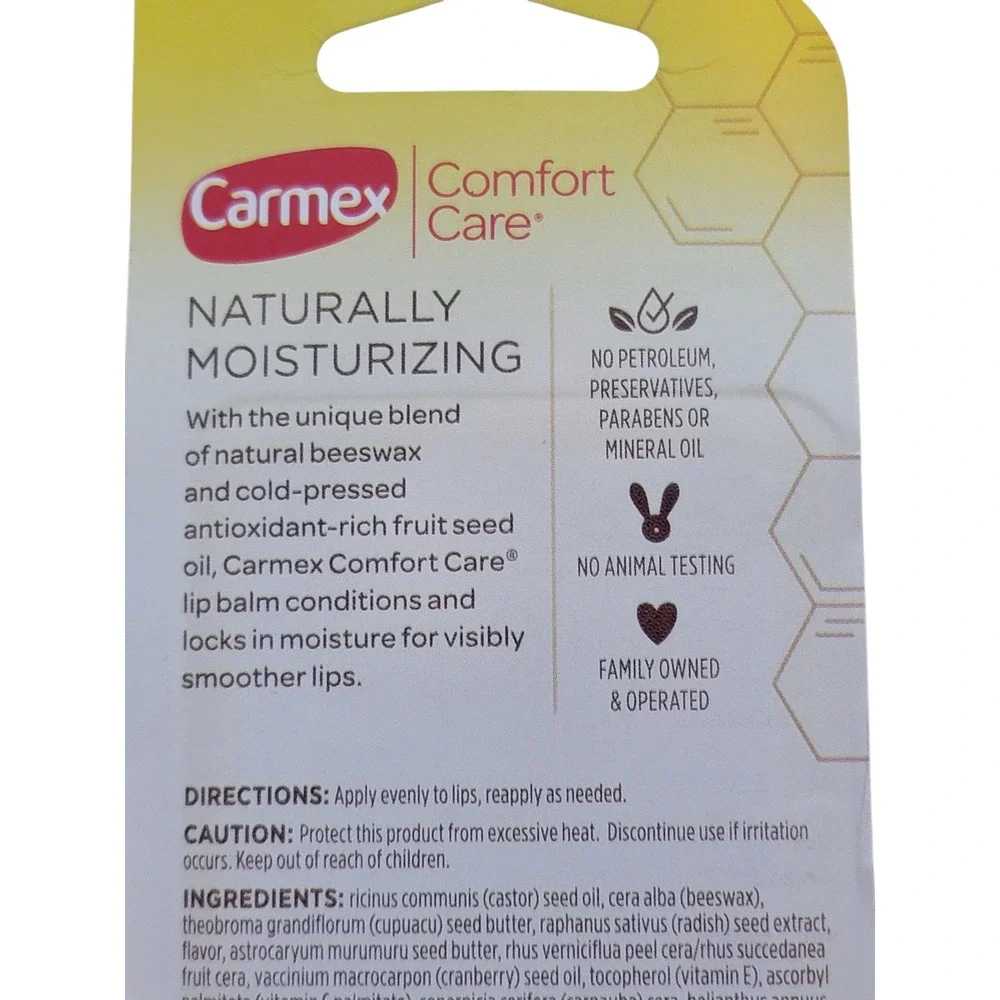 Carmex Comfort Care Lip Balm with‎ Beeswax Peppermint Naturally Moisturizing 2ct